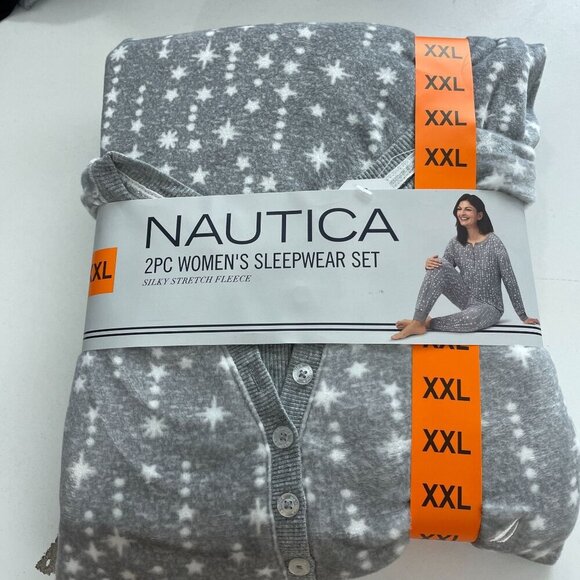NEW Nautica Womens 2Pc Sleepwear Set XXL Gray Silky Stretch Fleece Pajama - Picture 6 of 9